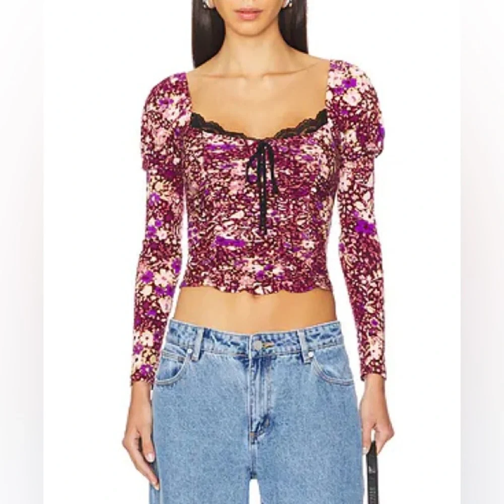 FREE PEOPLE Layer It On Me Top - Size Small - Red Combo Long Sleeve Boho - NWT